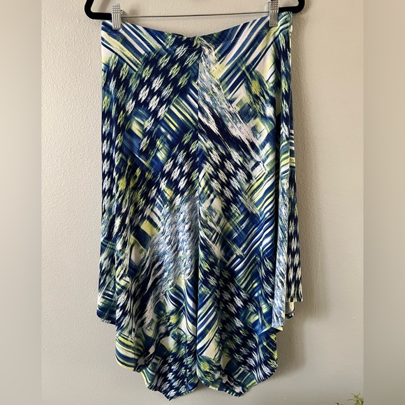 Chicos Hailey Hanky Blue Maxi Skirt Ikat Print Stretch Knit Size 2 Large/Xl EUC - Picture 7 of 13